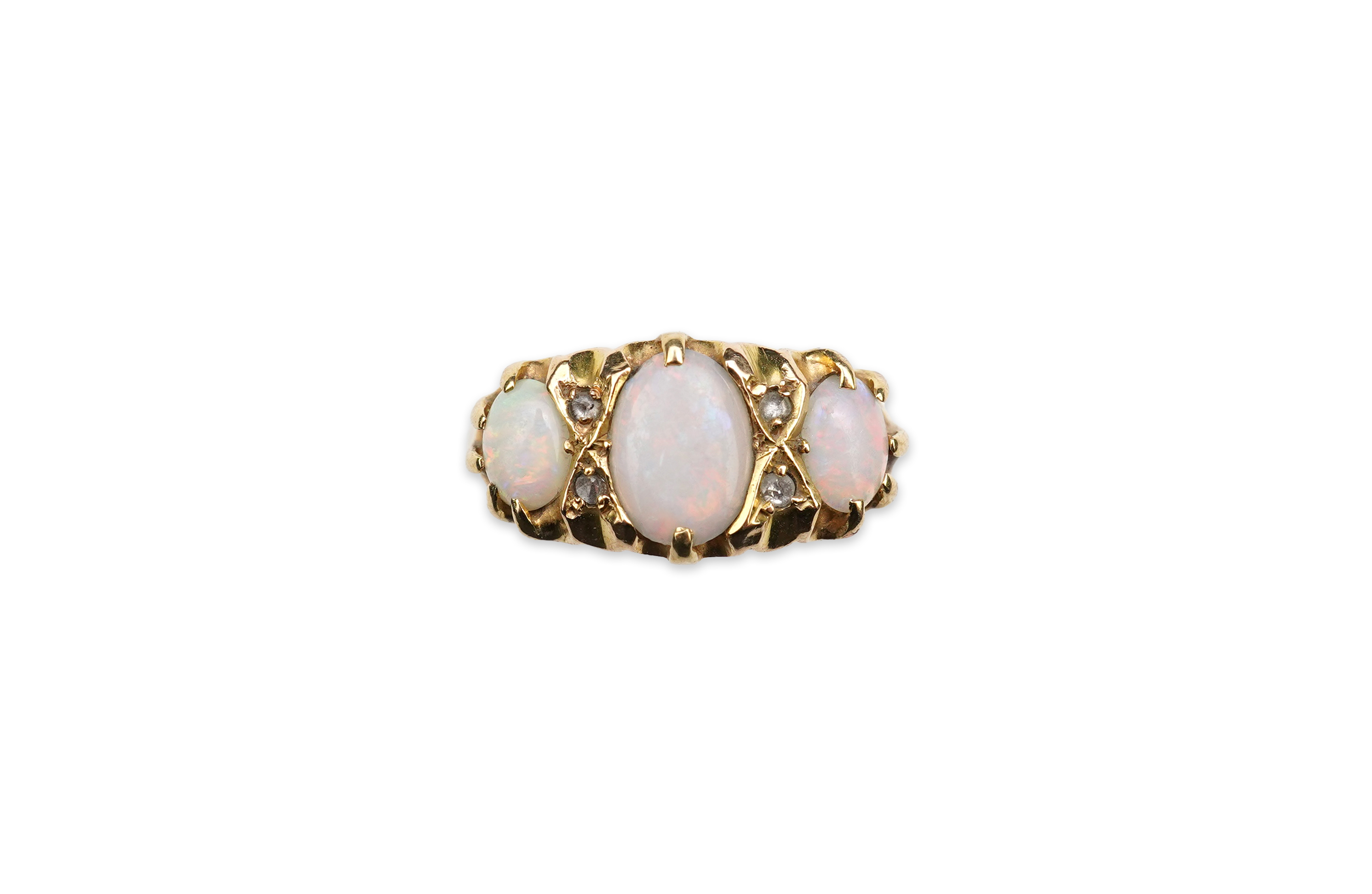 A Victorian 18ct gold and opal ring, circa 1898